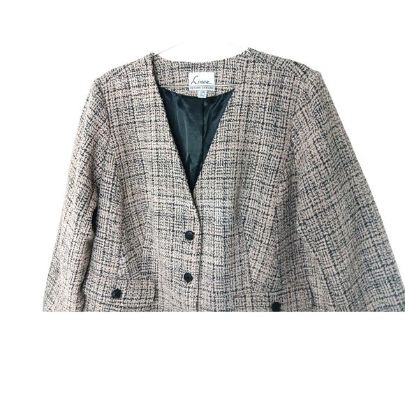Linea by Louis Dell’Olio 20W Blazer Jacket Pink Black Tweed Textured Pockets - Picture 5 of 14